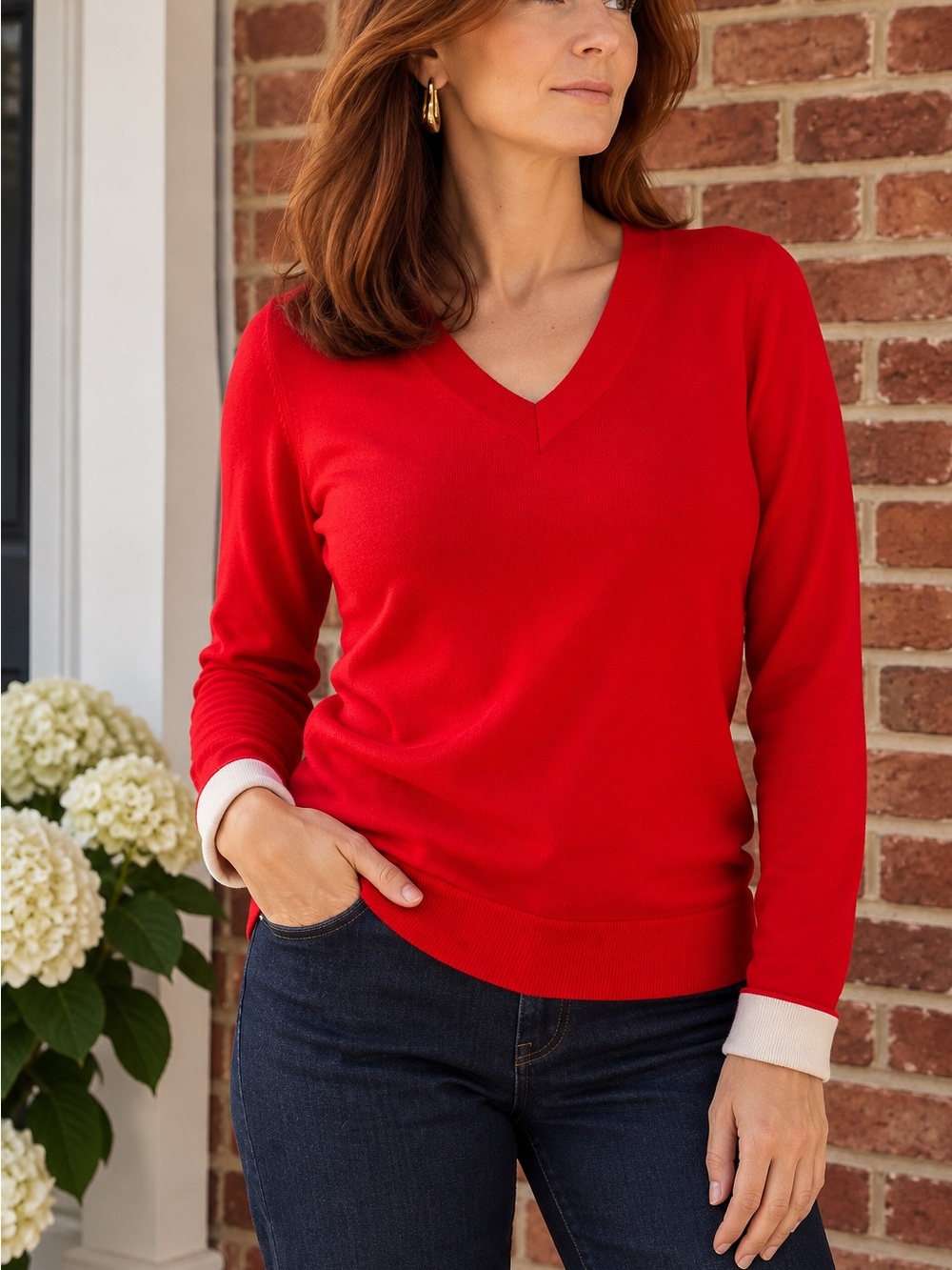 Banana Republic Extra Fine Merino Wool V-Neck Red Sweater – Size S